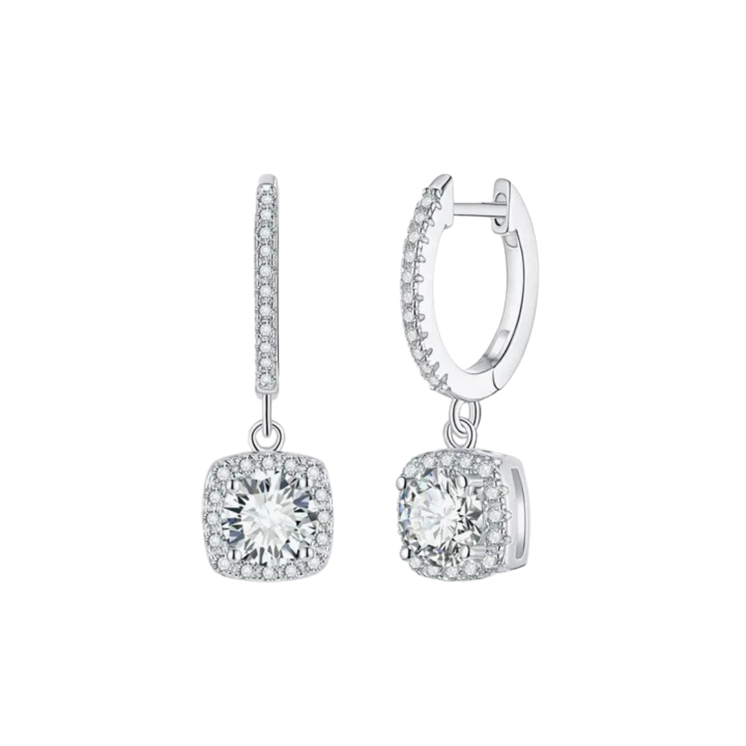 Adored Moissanite Huggie Drop Earrings 2 Carats 925 Sterling Silver Silver Plated - Stardust Diamonds