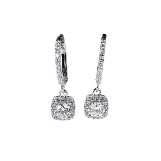 Adored Moissanite Huggie Drop Earrings 2 Carats 925 Sterling Silver Silver Plated - Stardust Diamonds