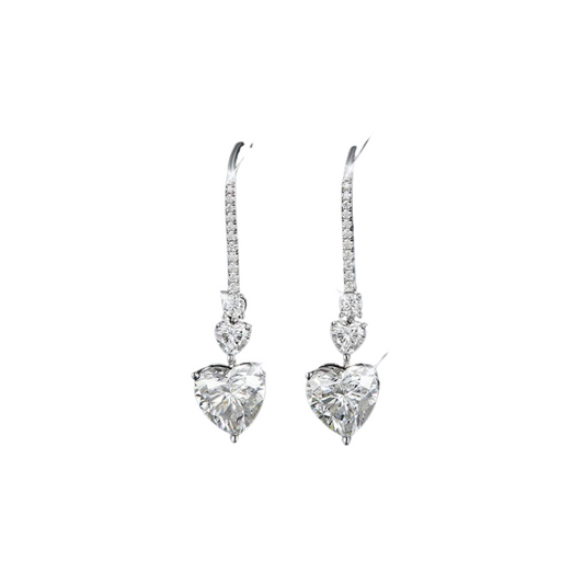 5.44 Carat 925 Sterling Silver Moissanite Heart Drop Earrings - Stardust Diamonds