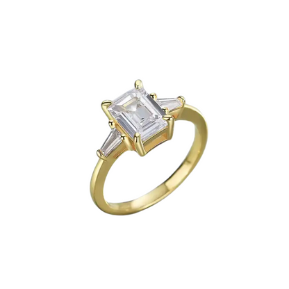 Experience the Timeless Emerald Cut 2 Carat Moissanite Ring Silver with 18K Yellow Gold Plating - Stardust Diamonds