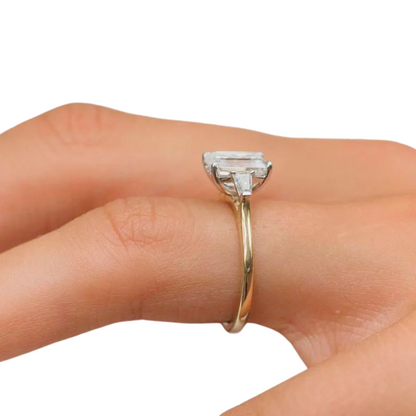 Experience the Timeless Emerald Cut 2 Carat Moissanite Ring Silver with 18K Yellow Gold Plating - Stardust Diamonds