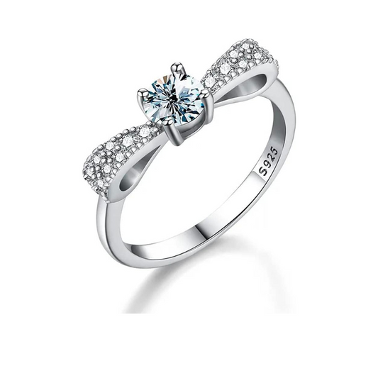 Delight in this precious Bow Knot .5 Carat Moissanite Ring Silver With White Gold Plating - Stardust Diamonds