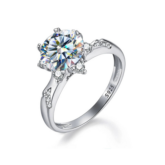 Embrace Romance with a Dazzling 2 Carat Moissanite Ring Silver with White Gold Plating - Stardust Diamonds