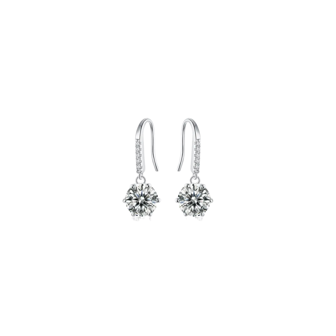 2 Carat 6-Prong Moissanite Short Drop Earrings 925 Sterling Silver with Platinum Plating - Stardust Diamonds