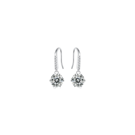 2 Carat 6-Prong Moissanite Short Drop Earrings 925 Sterling Silver with Platinum Plating - Stardust Diamonds