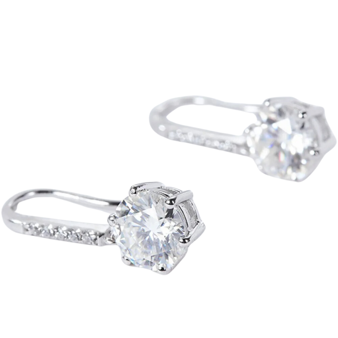 2 Carat 6-Prong Moissanite Short Drop Earrings 925 Sterling Silver with Platinum Plating - Stardust Diamonds