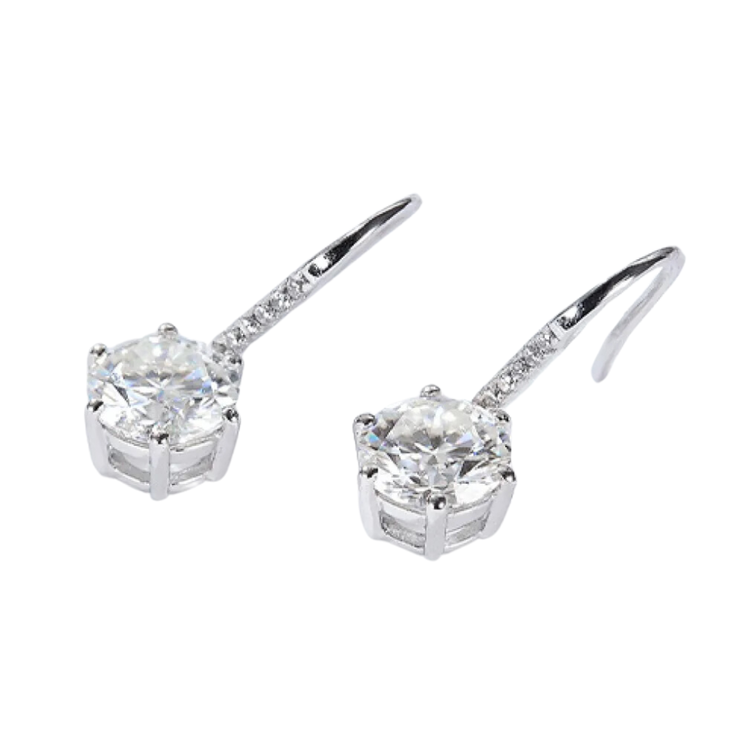 2 Carat 6-Prong Moissanite Short Drop Earrings 925 Sterling Silver with Platinum Plating - Stardust Diamonds