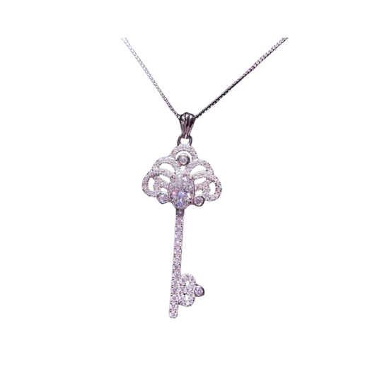 Key to Her Heart 1 Carat Moissanite Key Shaped Pendant Necklace - Stardust Diamonds