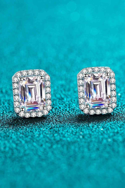 Adored 1 Carat Moissanite Rhodium-Plated Square Stud Earrings - Stardust Diamonds