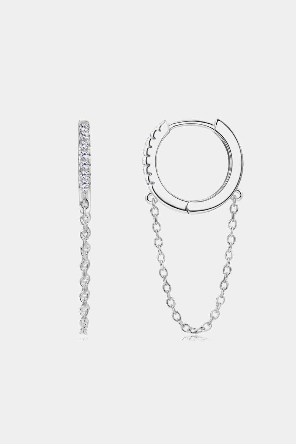 Moissanite 925 Sterling Silver Huggie Earrings with Chain - Stardust Diamonds