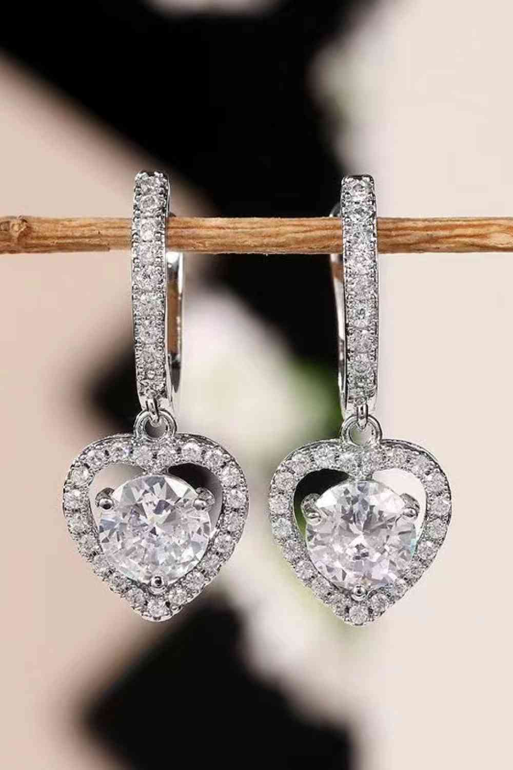 2 Carat Moissanite Platinum-Plated Heart Drop Earrings - Stardust Diamonds