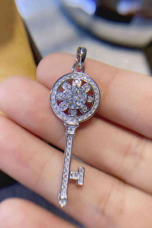 1 Carat Moissanite Platinum-Plated Key Pendant Necklace - Stardust Diamonds