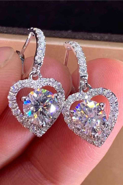 2 Carat Moissanite Platinum-Plated Heart Drop Earrings - Stardust Diamonds