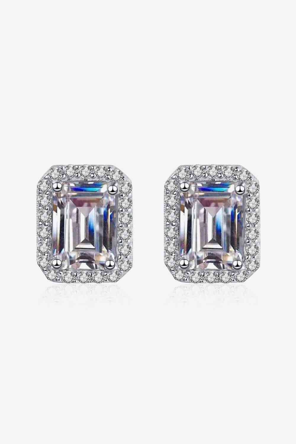 Adored 1 Carat Moissanite Rhodium-Plated Square Stud Earrings - Stardust Diamonds