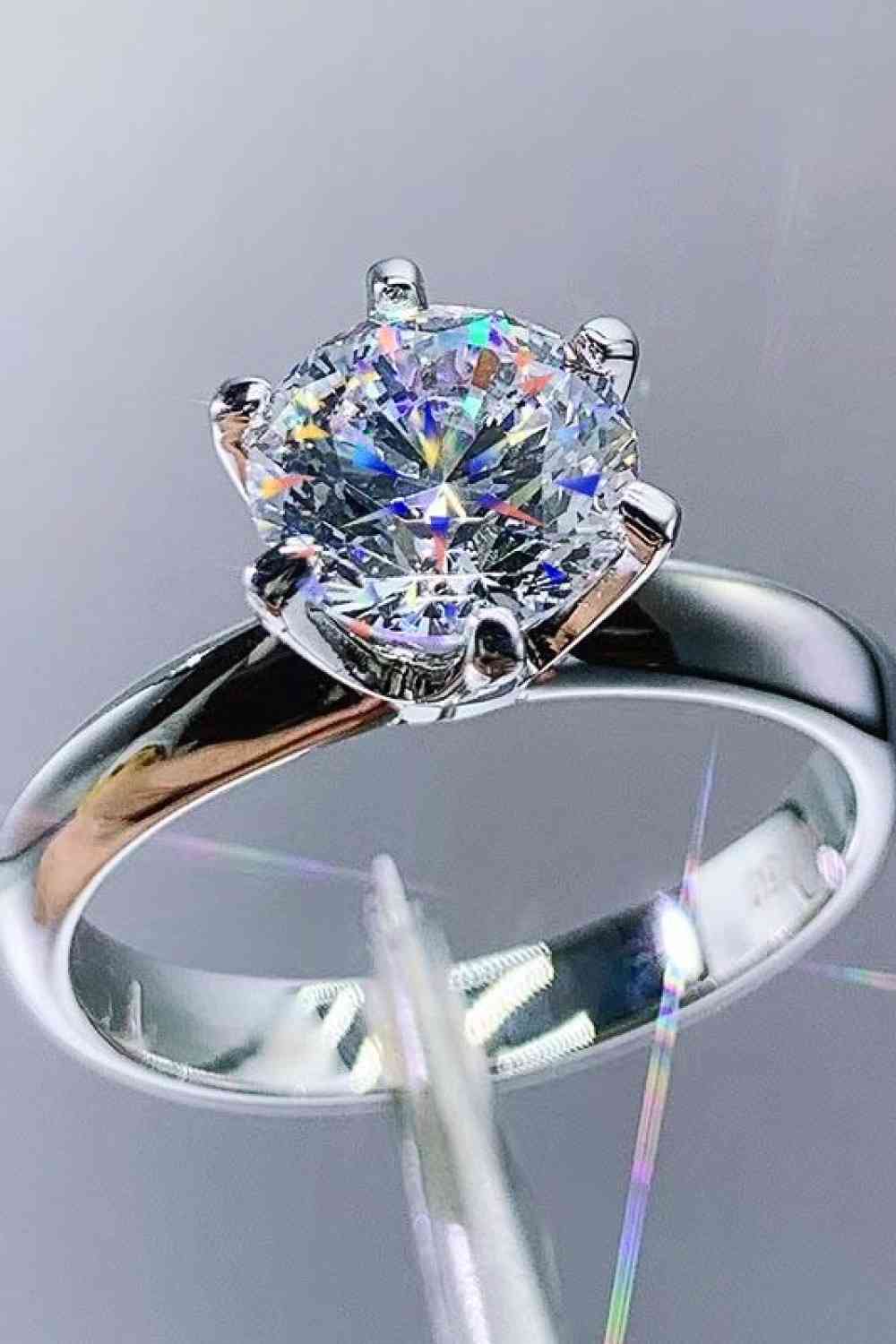 Adored 925 Sterling Silver 3 Carat Moissanite 6-Prong Ring - Stardust Diamonds