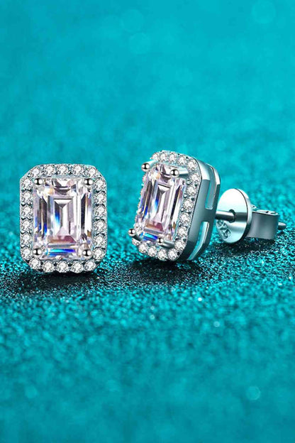 Adored 1 Carat Moissanite Rhodium-Plated Square Stud Earrings - Stardust Diamonds