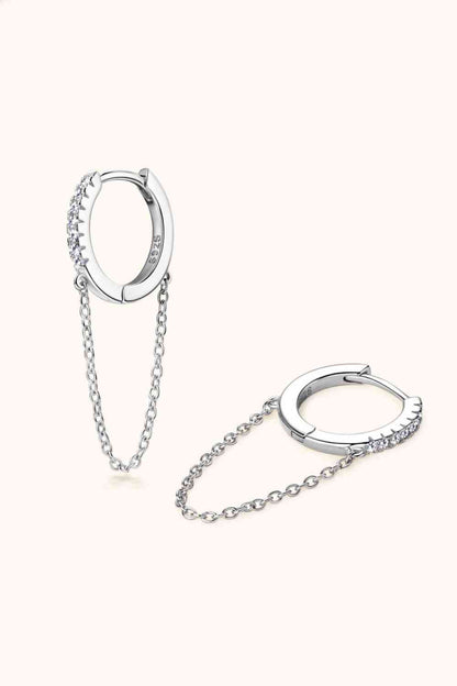 Moissanite 925 Sterling Silver Huggie Earrings with Chain - Stardust Diamonds